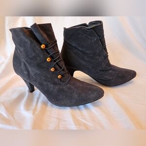 Cushion Walk Button Up Booties, Dark Teal with Copper Coloured Buttons, Size 10